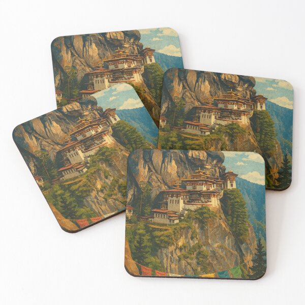 Item preview, Tiger’s Nest Monastery on Cliffside with Prayer Flags, Bhutan designed and sold by Aryabek.
