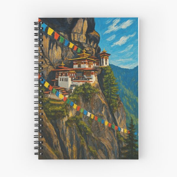 Item preview, Art of Tiger’s Nest Monastery on Cliffside with Prayer Flags, Bhutan designed and sold by Aryabek.