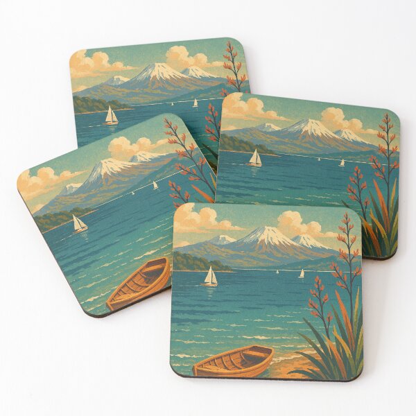 Item preview, Lake Taupō View with Canoe and Snow-Capped Tongariro Mountains designed and sold by Aryabek.