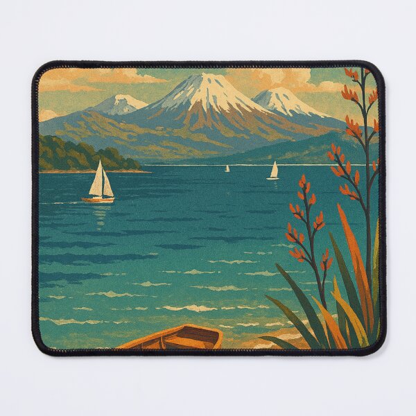 Item preview, Lake Taupō View with Canoe and Snow-Capped Tongariro Mountains designed and sold by Aryabek.