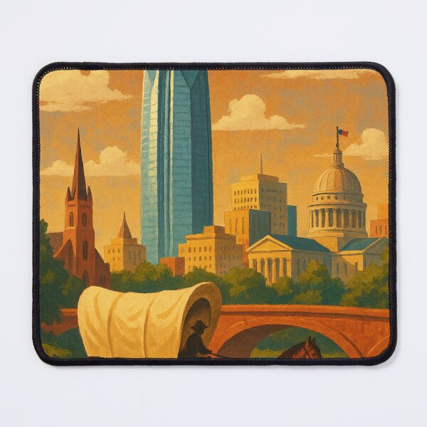 Item preview, Oklahoma City with Pioneer Wagon in a Golden Sunset designed and sold by Aryabek.