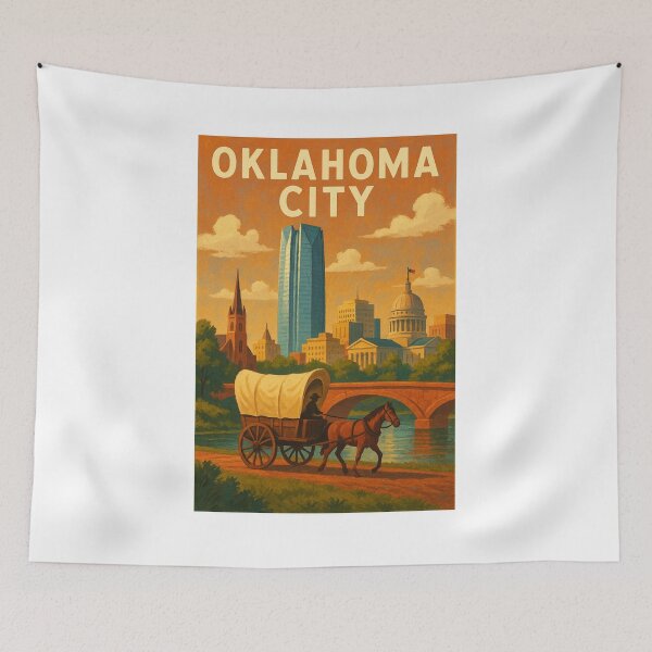 Item preview, Oklahoma City with Pioneer Wagon in a Golden Sunset designed and sold by Aryabek.