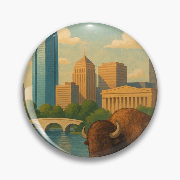 Item preview, Bison Grazing by the Oklahoma City Skyline designed and sold by Aryabek.