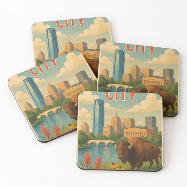 Item preview, Bison Grazing by the Oklahoma City Skyline designed and sold by Aryabek.