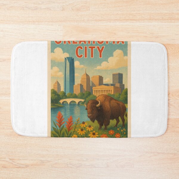 Item preview, Bison Grazing by the Oklahoma City Skyline designed and sold by Aryabek.