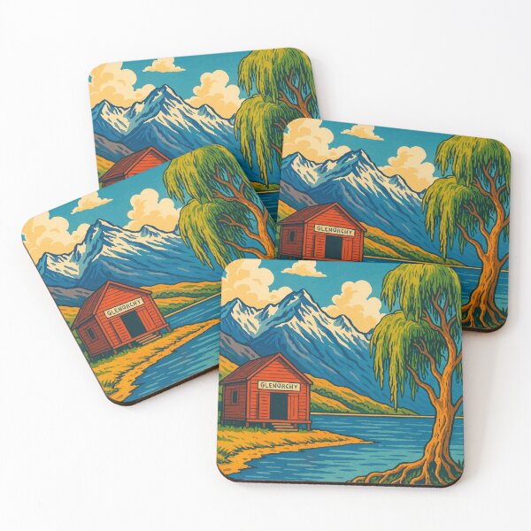 Item preview, Glenorchy Boathouse with Willow and Mountain Peaks designed and sold by Aryabek.