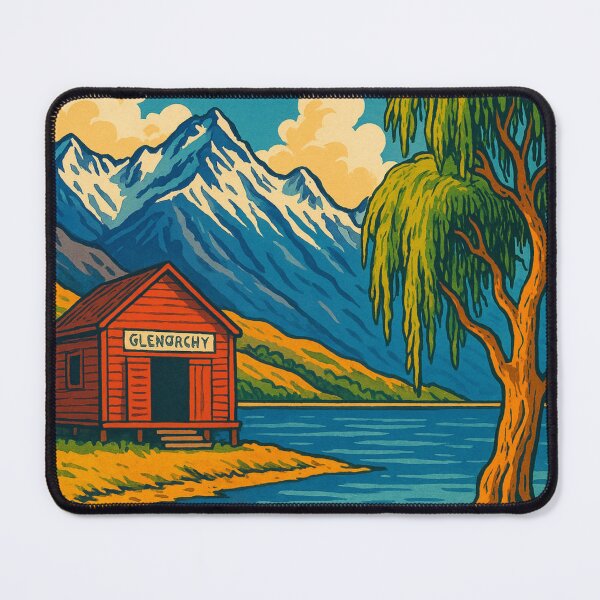 Item preview, Glenorchy Boathouse with Willow and Mountain Peaks designed and sold by Aryabek.