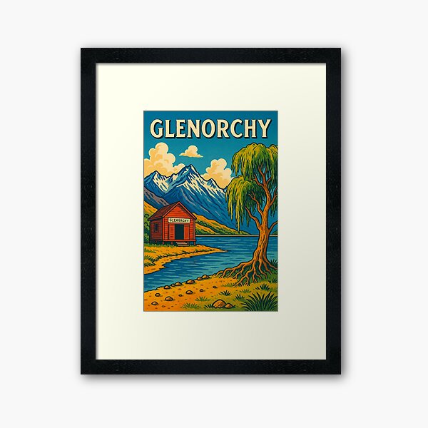 Item preview, Glenorchy Boathouse with Willow and Mountain Peaks designed and sold by Aryabek.