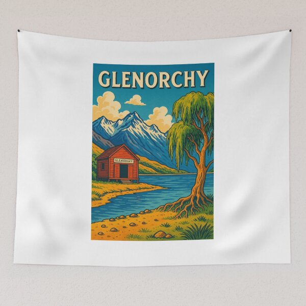 Item preview, Glenorchy Boathouse with Willow and Mountain Peaks designed and sold by Aryabek.