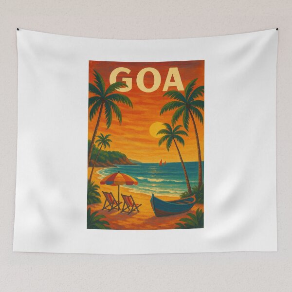 Item preview, Goa Seaside View with Umbrella, Palms, and Boat designed and sold by Aryabek.