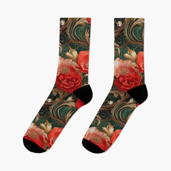 Item preview, Art Nouveau floral scrollwork with swirling poppy flowers designed and sold by Designbes.