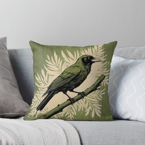 Item preview, Woodland Charm: Raven Silhouette in Olive Green designed and sold by Inktrigue.