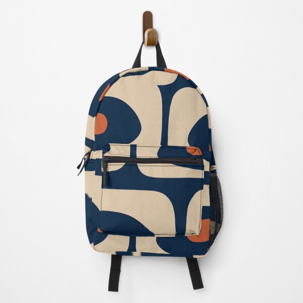 Item preview, Minimalist Mid Century Modern Retro Piquet Pattern in Mid Mod Navy Blue Spiced Orange Beige designed and sold by kierkegaard.