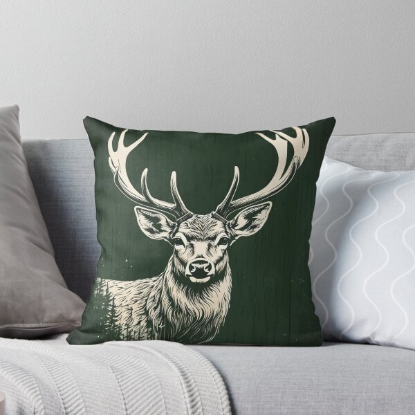 Item preview, Woodland Charm: Deer Antlers in Moss Green designed and sold by Inktrigue.