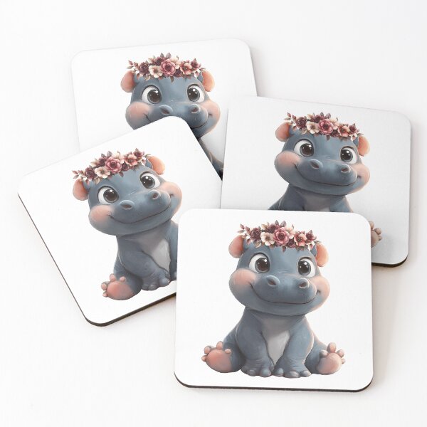 Item preview, Floral Hippo Princess – Cute Baby Hippo with Flower Crown Illustration designed and sold by Art of Ngu.