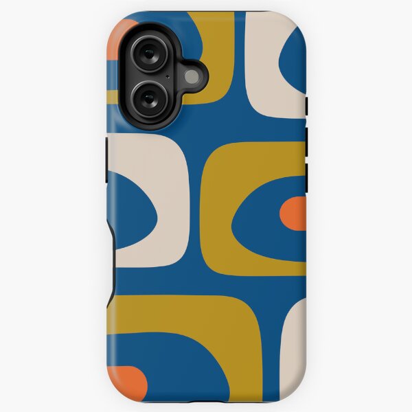 Item preview, Mid Century Modern Minimalist Abstract Retro Piquet Pattern in Vintage Blue Mustard Orange Cream Black designed and sold by kierkegaard.