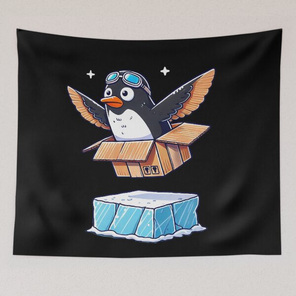 Item preview, Flying Penguin in a Cardboard Box – Funny Arctic Adventure designed and sold by Linework Studio.