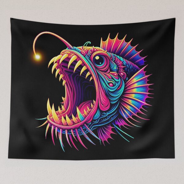 Item preview, Anglerfish art colorful neon design designed and sold by BeebooDesign.