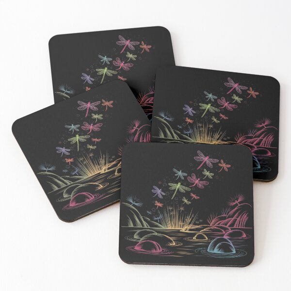 Item preview, Colorful Dragonflies Over The Lake, Neon designed and sold by MadCatPrints.