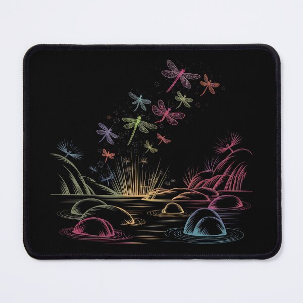 Item preview, Colorful Dragonflies Over The Lake, Neon designed and sold by MadCatPrints.