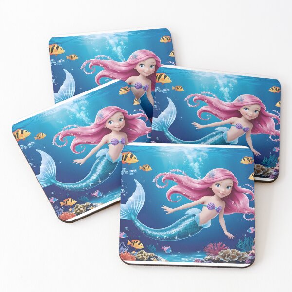 Item preview, Cheerful Pink Hair Mermaid Girl with a Shiny Tail Under The Sea designed and sold by DreamagineArtDesign.