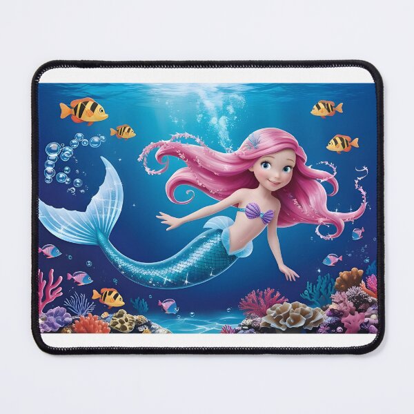Item preview, Cheerful Pink Hair Mermaid Girl with a Shiny Tail Under The Sea designed and sold by DreamagineArtDesign.