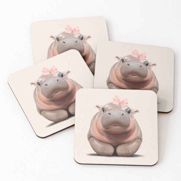 Item preview, Moo Deng Cute Baby Hippo in Pink Bow designed and sold by Whimsy-Wildlife.