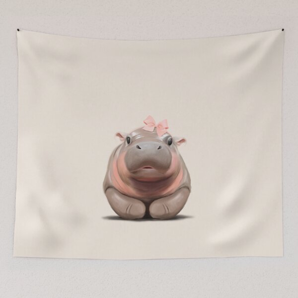 Item preview, Moo Deng Cute Baby Hippo in Pink Bow designed and sold by Whimsy-Wildlife.
