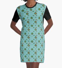Floral on greenish blue Graphic T-Shirt Dress
