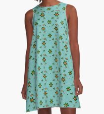 Floral on greenish blue A-Line Dress