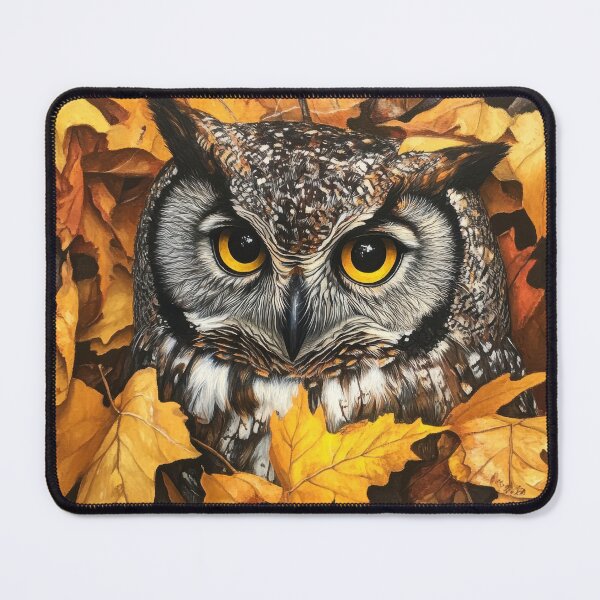 Item preview, Boreal Owl with Golden Autumn Leaves – Nature Wildlife Art designed and sold by AchaRat.