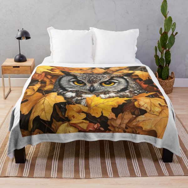 Item preview, Boreal Owl with Golden Autumn Leaves – Nature Wildlife Art designed and sold by AchaRat.