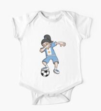 Argentina Football Dabbing Soccer Girl With Soccer Ball And National Flag Jersey Futbol Fan Design One Piece - Short Sleeve