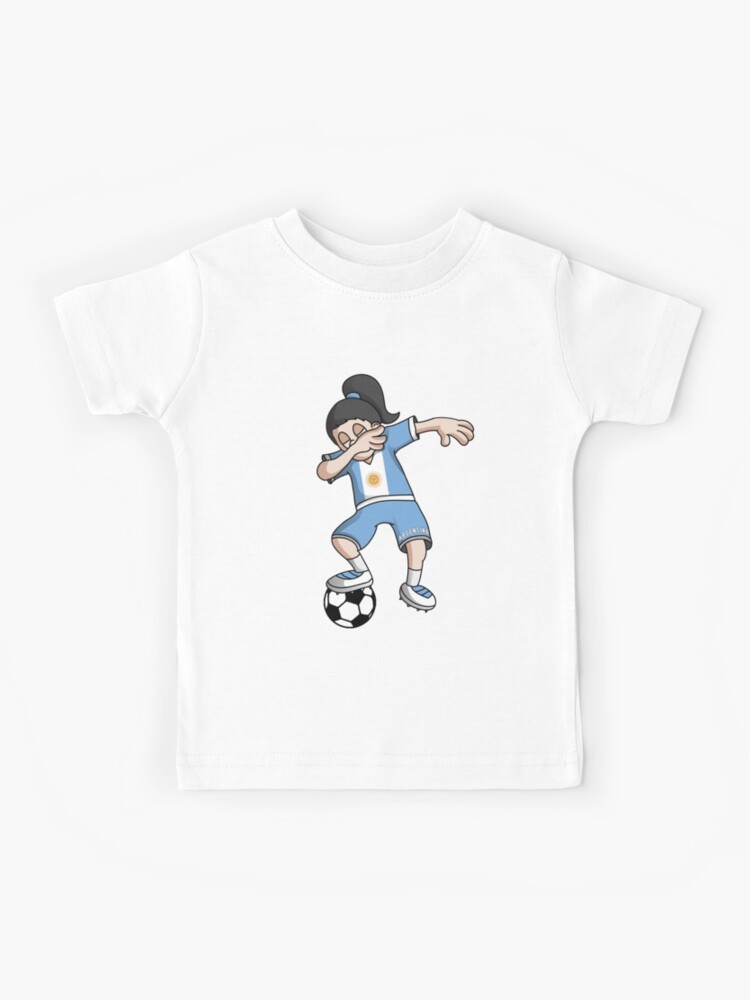 Argentinien Fussball Der Fussball Madchen Mit Fussball Und Staatsflagge Jersey Futbol Fan Design Abtupft Kinder T Shirt Von Bzardesigns Redbubble