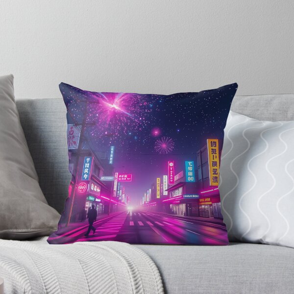 Item preview, Paisaje nocturno de ciudad ciberpunk de neón con fuegos artificiales designed and sold by FusionCipher.
