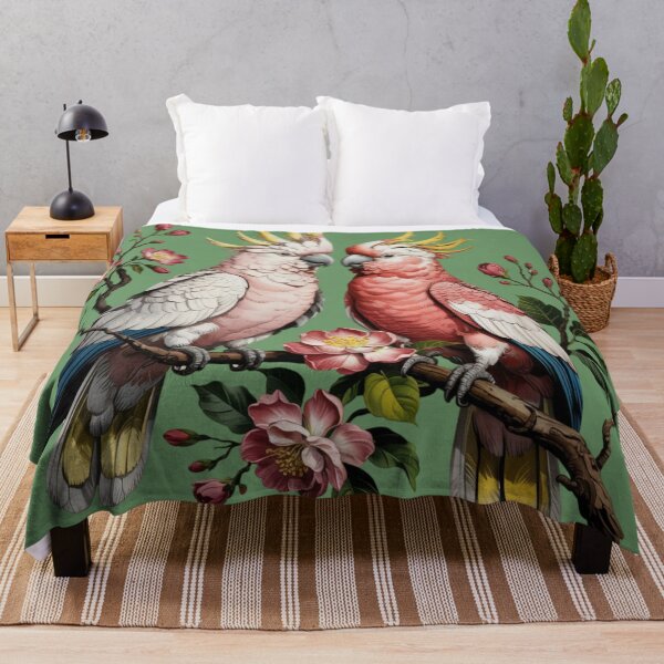 Item preview, A pair of cockatoos perched on an old-fashioned branch, adorned with blossoming flowers designed and sold by 123ks.