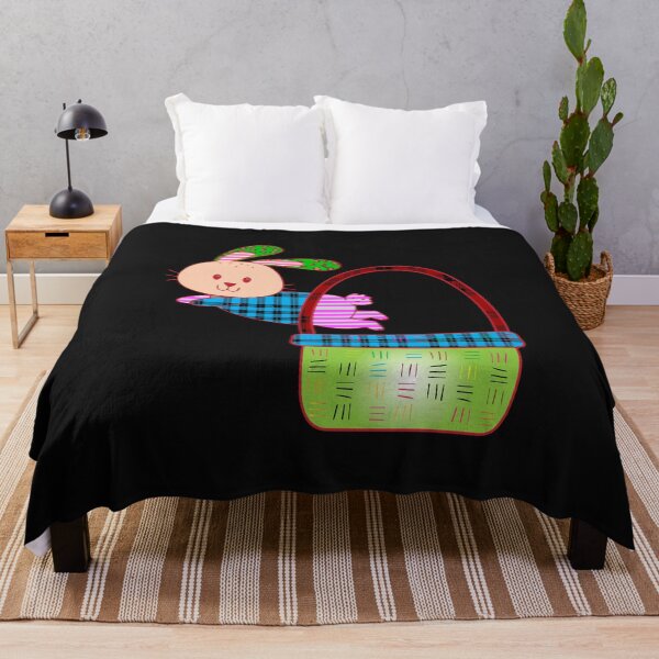 Item preview, Easter bunny flying above a basket, colorful, pattern designed and sold by RWT-Design.