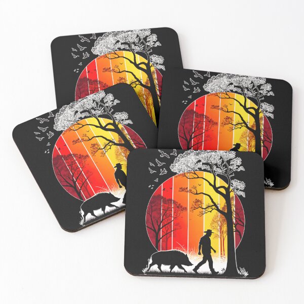 Item preview, African Sunset Wanderer: Man & Boar in Wild Silhouette designed and sold by VikArtStudio.