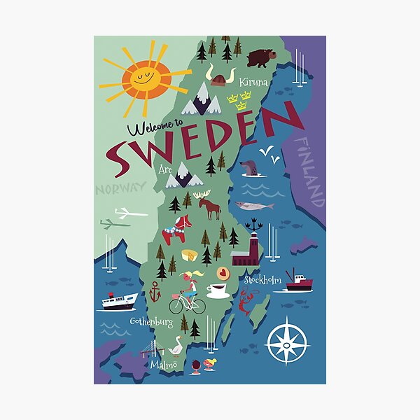 Item preview, Sweden Map Illustrated poster designed and sold by GAGodel.