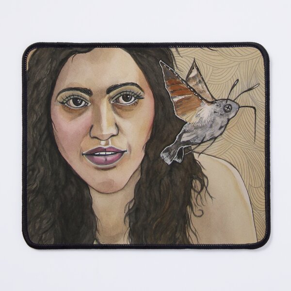 Item preview, Young woman with Hummingbird-hawk moth. Watercolor, pencil, white ballpoint pen on 50.8x35.5cm paper. designed and sold by crowleyronan123.
