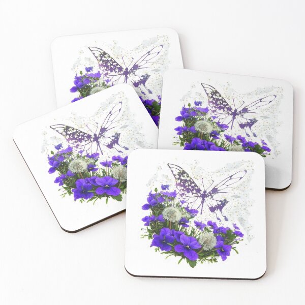 Item preview, Premium Cool Trendy Best Gift – Butterfly Silhouette Emerging from a Wreath of Violets and Dandelions Sticker designed and sold by Imaginarium of Chaos falcon88 .