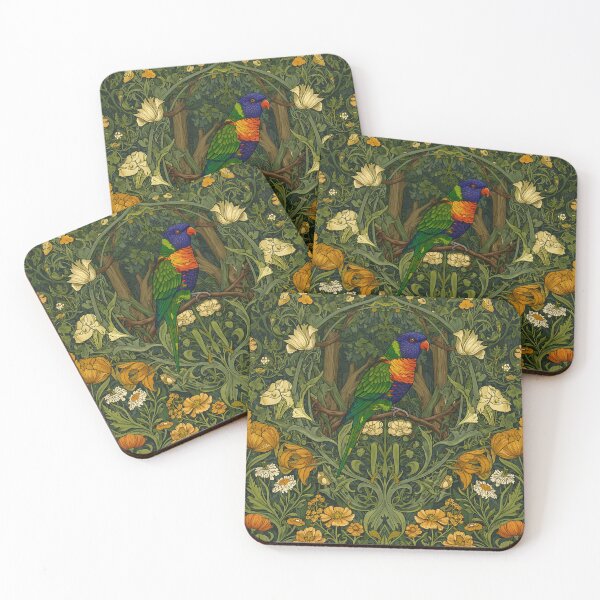 Item preview, Copy of  Vintage Jungle Rainbow Lorikeet parrot  – William Morris Style Botanical  designed and sold by svarupa.