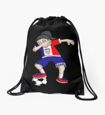 Croatia Football Dabbing Soccer Girl With Soccer Ball And National Flag Jersey Futbol Fan Design Drawstring Bag
