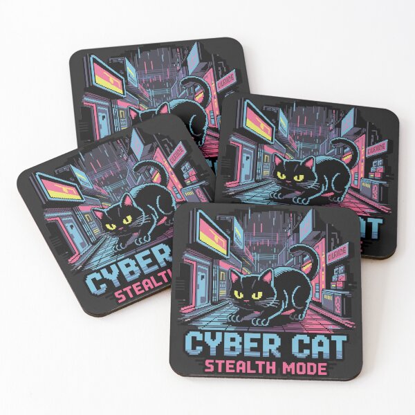 Item preview, Cyber Cat Stealth Mode - Neon Pixel Black Cat designed and sold by NaturePixel.
