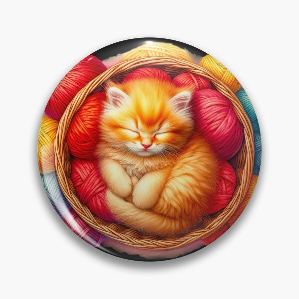 Item preview, Cute ginger kitten asleep in a basket of wool designed and sold by LoneAngel.