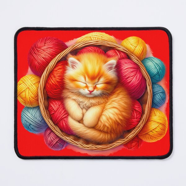 Item preview, Cute ginger kitten asleep in a basket of wool designed and sold by LoneAngel.