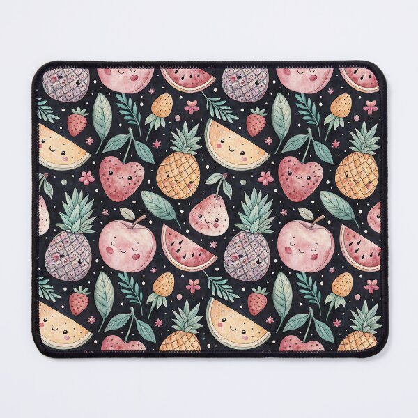 Artikelvorschau, Niedliches Kawaii-Fruchtmuster auf schwarzem Hintergrund entworfen und verkauft von patterncrow.