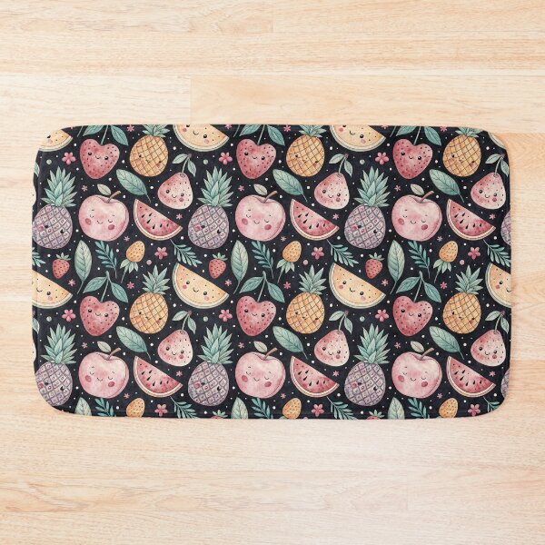 Item preview, Cute kawaii fruit pattern on black background designed and sold by patterncrow.