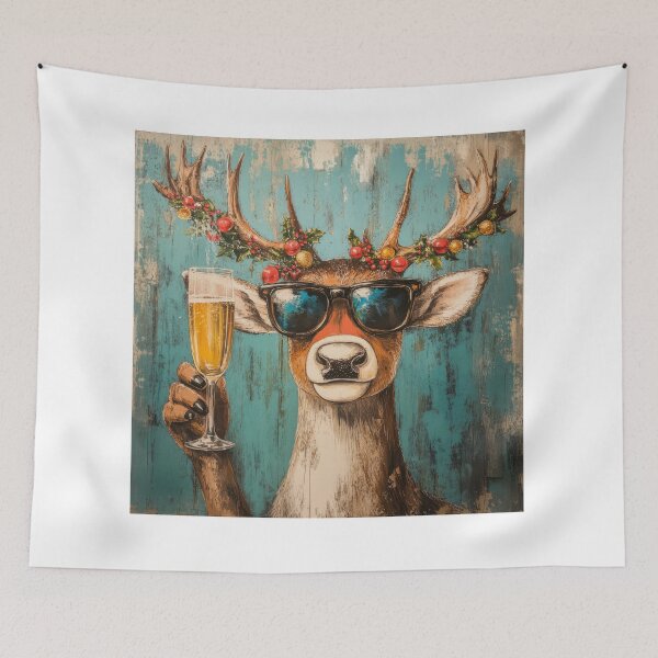 Item preview, Cool Christmas Reindeer with Sunglasses and Champagne designed and sold by AchaRat.