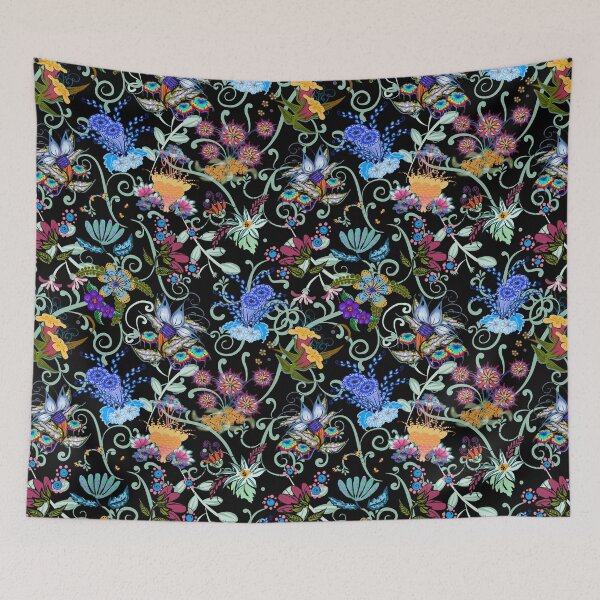 Item preview, Fairyland Flowers Boho Beauties on Black Background designed and sold by CheriesArt.